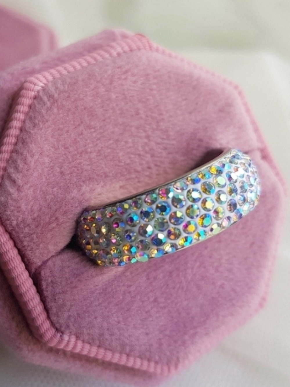 Swarovski Elements Pave Stainless Steel Aurora Borealis Crystal Band NWT